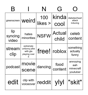 youtube shorts bingo Card