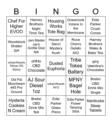 Budtender Bingo Card