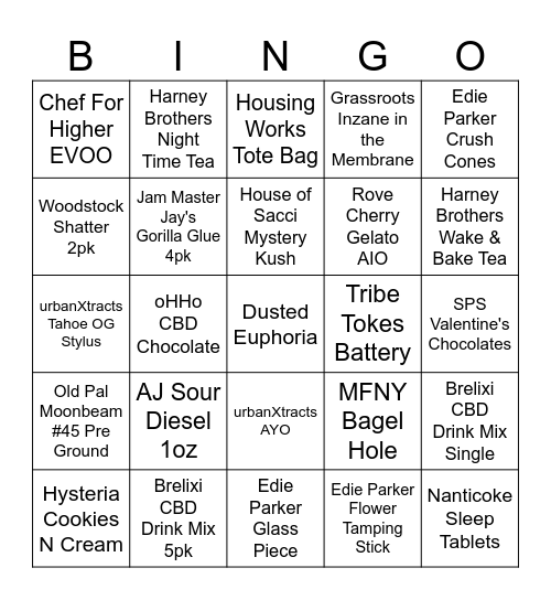 Budtender Bingo Card