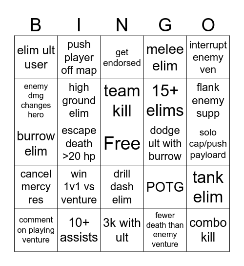 VENTURE BINGO Card