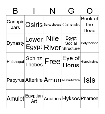 Egyptain Bingo Card