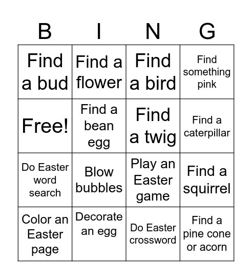 Spring and Easter 2024 Bingo Card