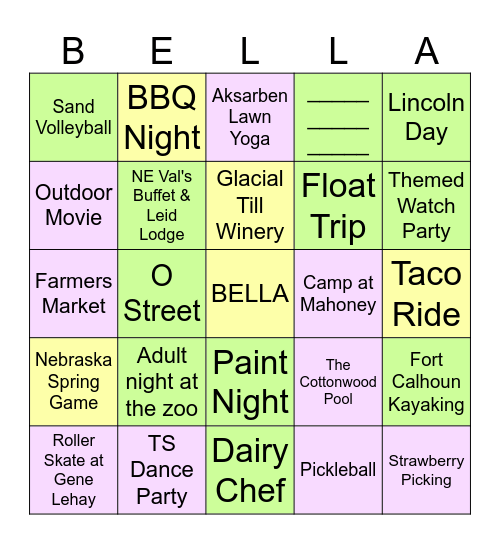 BYE BELLA </3 Bingo Card