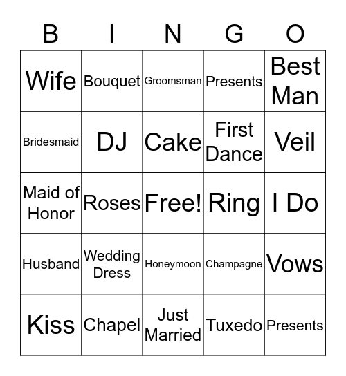 Laura's Bridal Shower Bingo Card