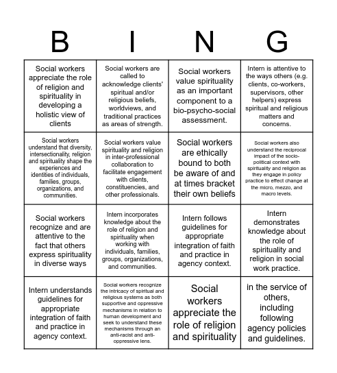 Competency 10 Bingo Card