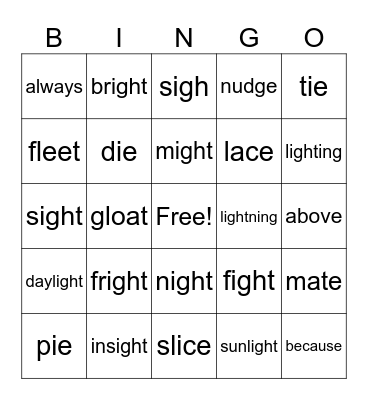 Lesson 87   IE  igh Bingo Card