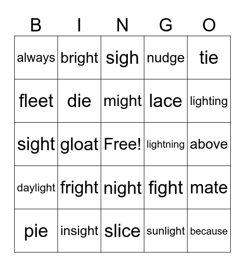 Lesson 87   IE  igh Bingo Card