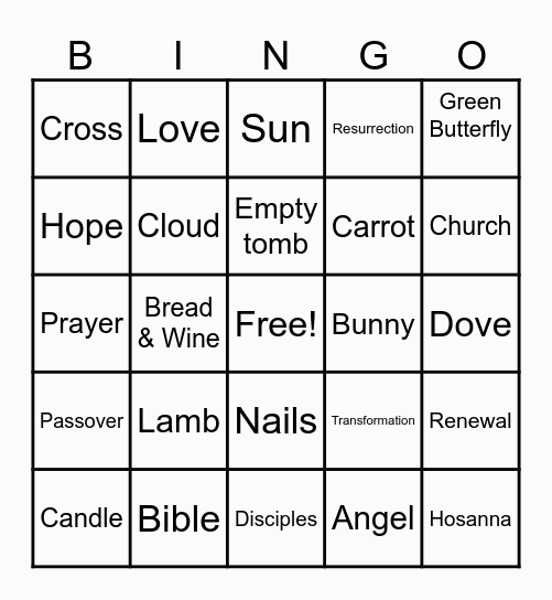 Easter Bingo Umphress Road United Methodist Church Bingo Card