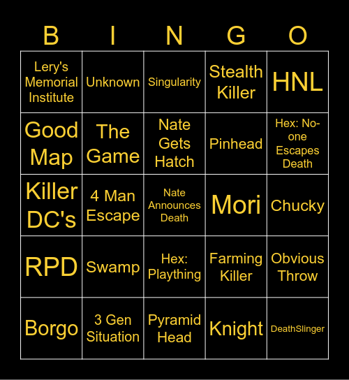 DBD Bingo Card