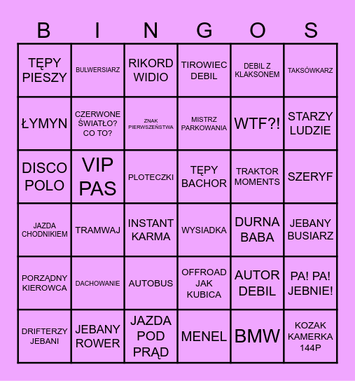 STOP CHAM BINGO Card