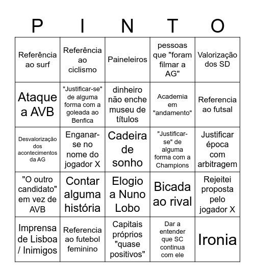 BINGO DO PINTO DA COSTA Bingo Card