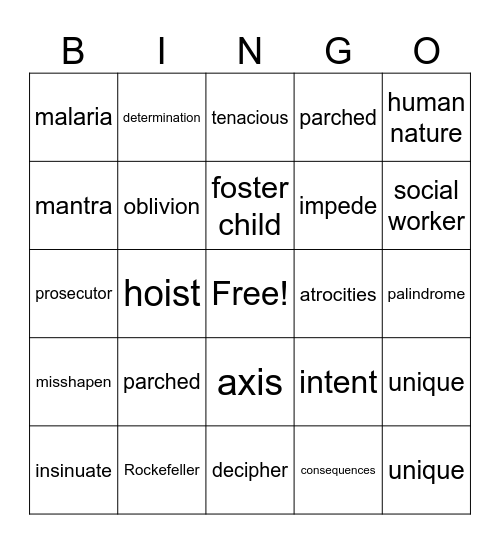 Murphy Vocab 1-15 Bingo Card