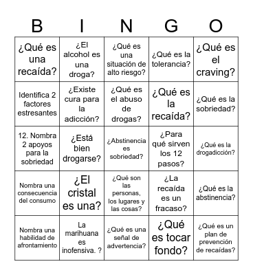 PREVENCIÓN DE RECAÍDAS Bingo Card