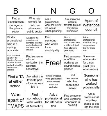 Networking Bingo Card
