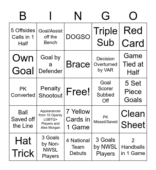 She Believes Bingo Card