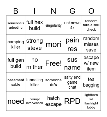 DBD Bingo Card
