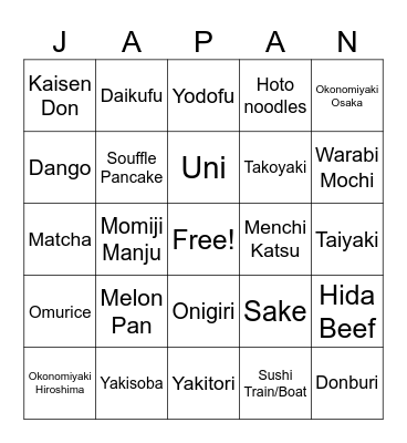 FOOD! Bingo Card