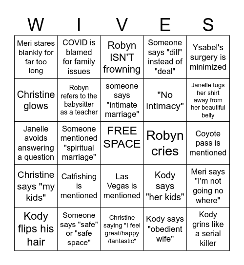 Sister Wives Bingo Card