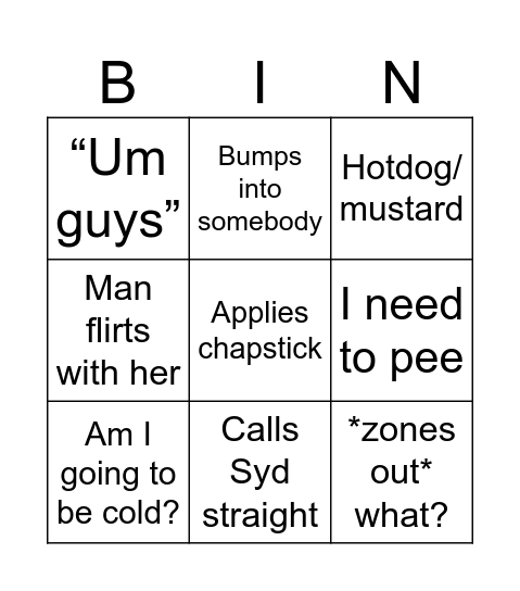 Madilyn’s Night Bingo Card