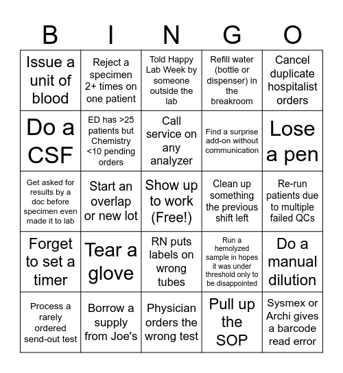 SWG Lab Week Bingo 2024 Bingo Card