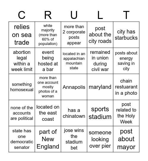 City Crult - Jachel Bingo Card