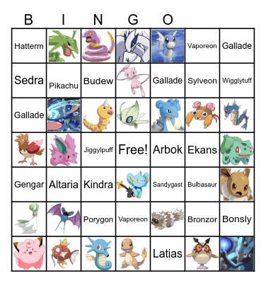 Pokemon Bingo Card