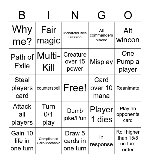 Commander Bingo Card