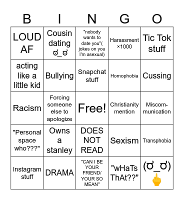 Annoying 'Popular' Girl Bingo Card