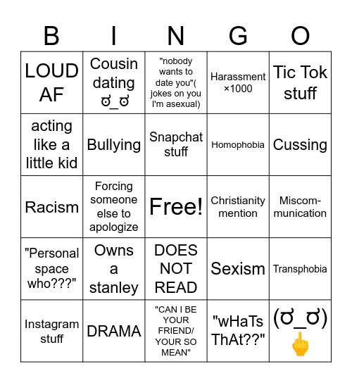 Annoying 'Popular' Girl Bingo Card