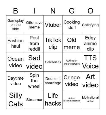 Instagram Reels bingo Card