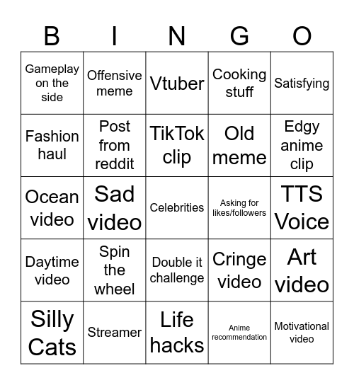 Instagram Reels bingo Card