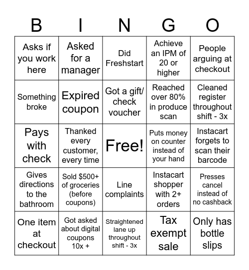 Store 703 Front End Bingo Card