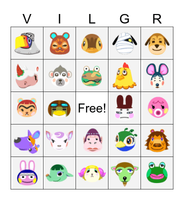 Animal Crossing Bingo- DOM HUNT Bingo Card