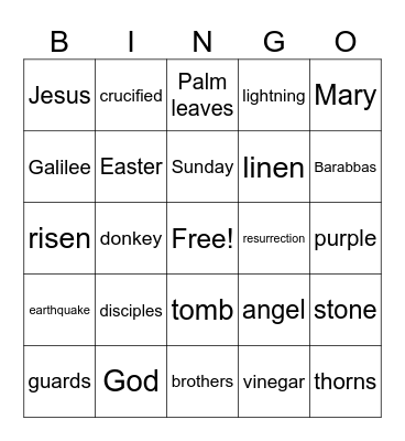 Easter Sunday Bingo Card