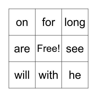 Bingo Sight words Bingo Card