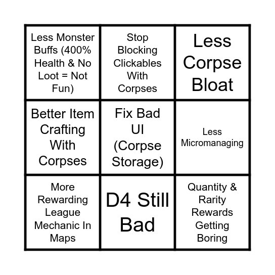 Necropolis Wish List Bingo Card