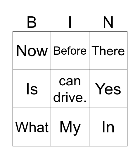 can/can't Bingo Card