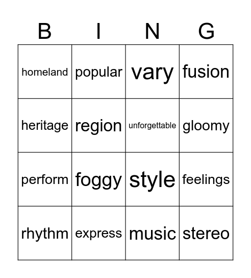 Spelling Words Unit 6, Part 1. Bingo Card