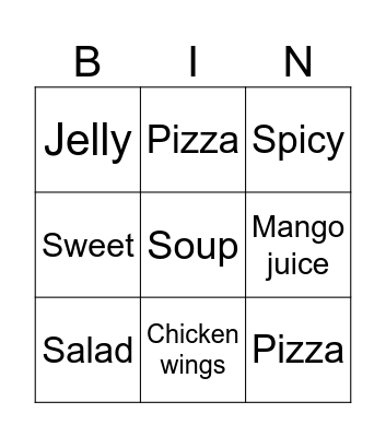 All about Food Bingo Card