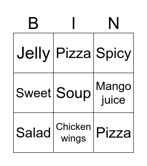 All about Food Bingo Card