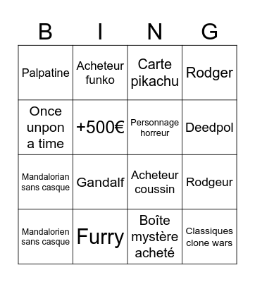 Comic Con Bingo Card