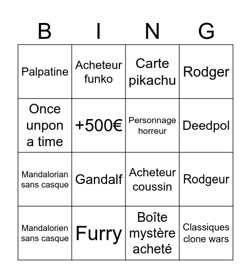 Comic Con Bingo Card