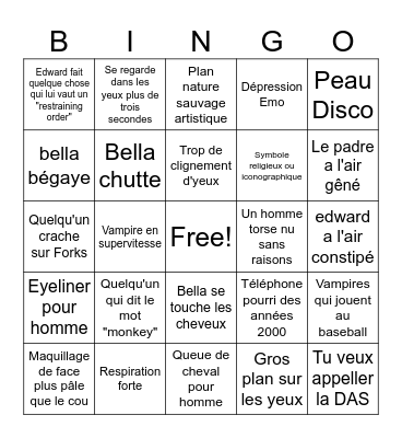 Twilight Drinking Game Bingo Card