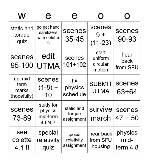 april goals Bingo Card