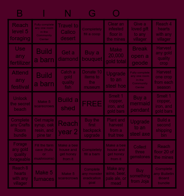 Stardew Valley Challenge Bingo Card