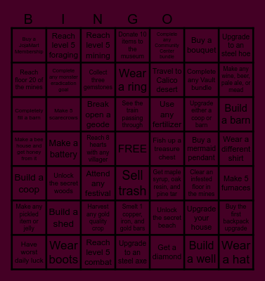Stardew Valley Challenge Bingo Card