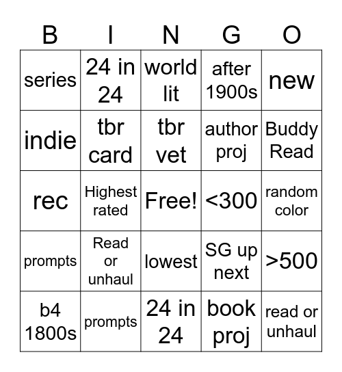 TBR Bingo Card