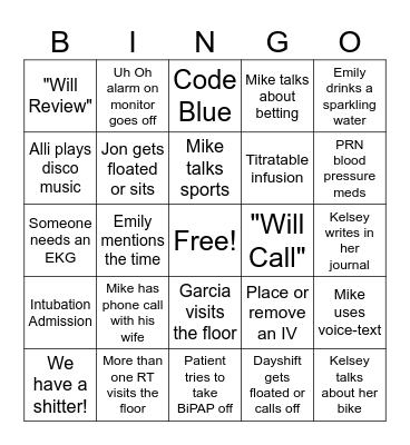 ICU Easter Bingo Card