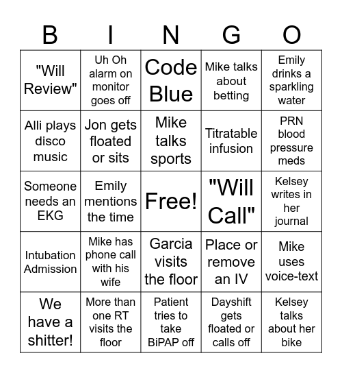 ICU Easter Bingo Card