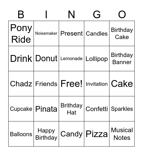 Chadz's 13th Birthday Bingo Card